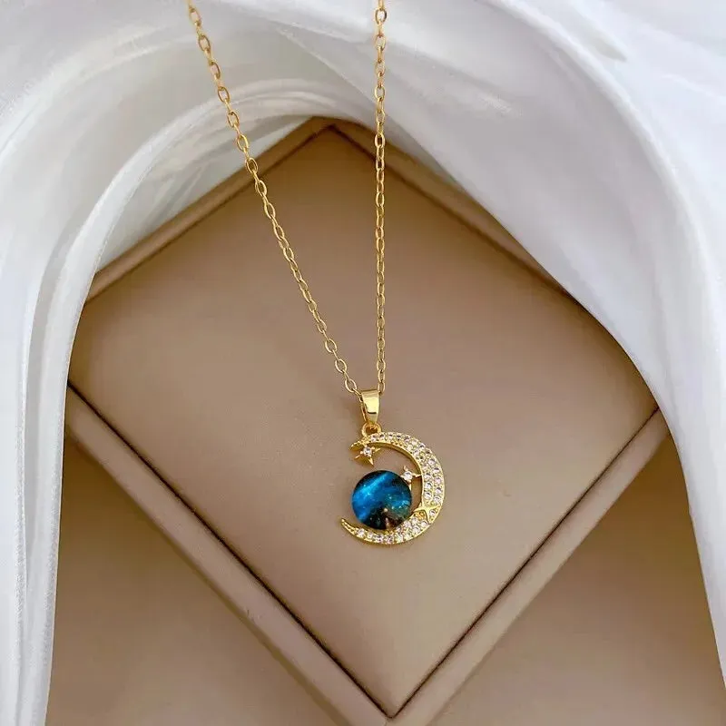 Celestial Orbit Necklace With Galaxy Stone And Butterfly Detail