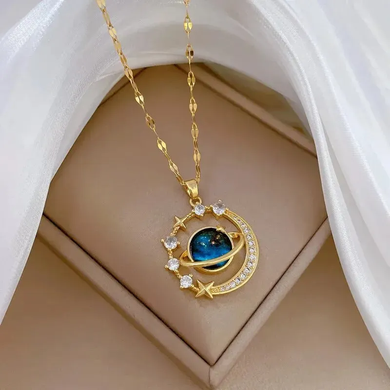 Celestial Orbit Necklace With Galaxy Stone And Butterfly Detail
