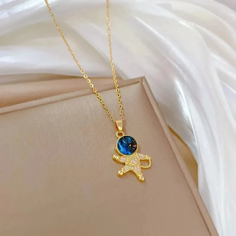 Celestial Orbit Necklace With Galaxy Stone And Butterfly Detail