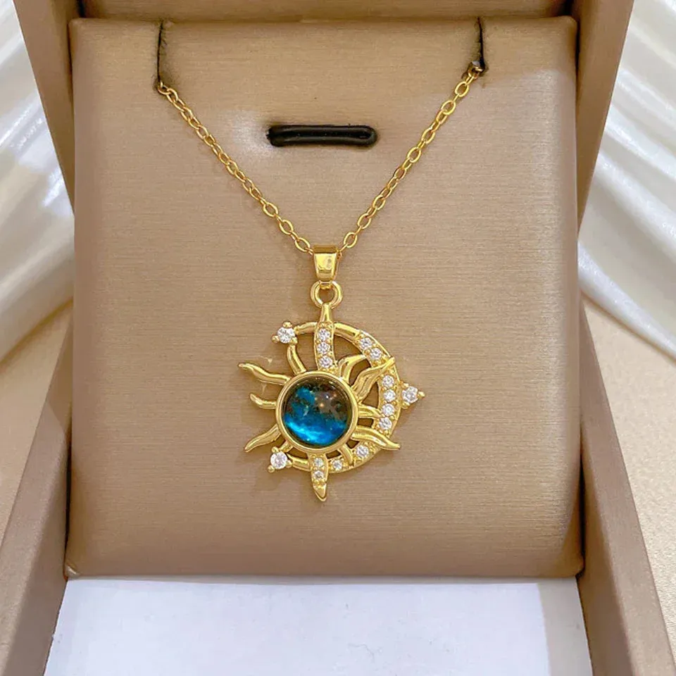 Celestial Orbit Necklace With Galaxy Stone And Butterfly Detail