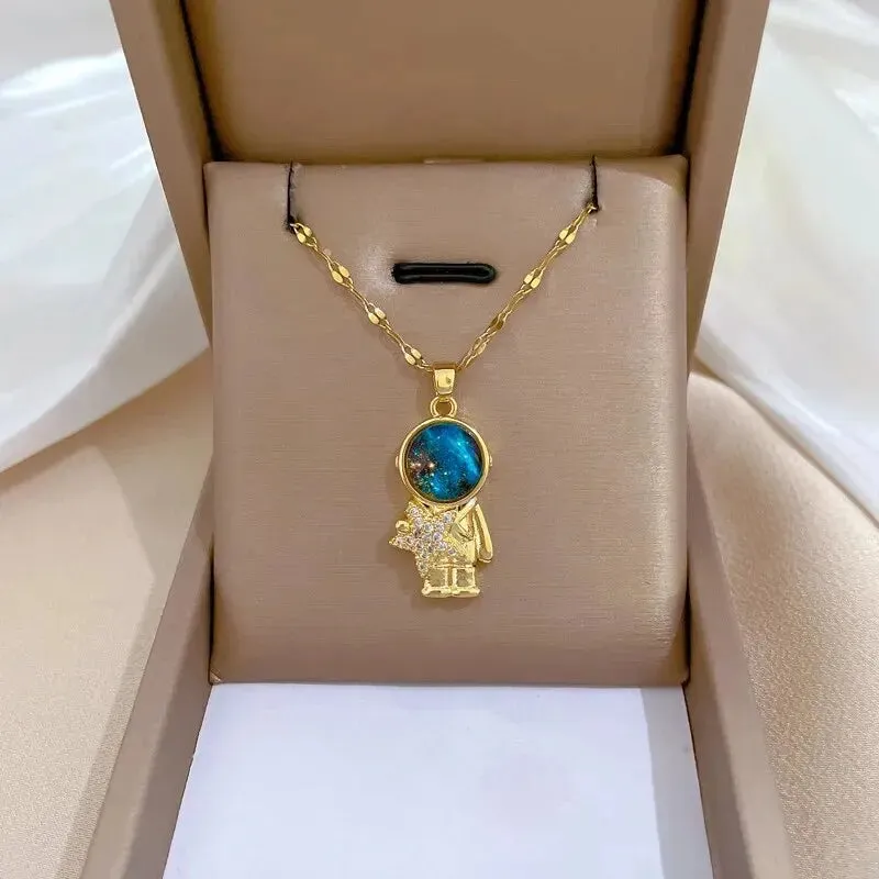 Celestial Orbit Necklace With Galaxy Stone And Butterfly Detail