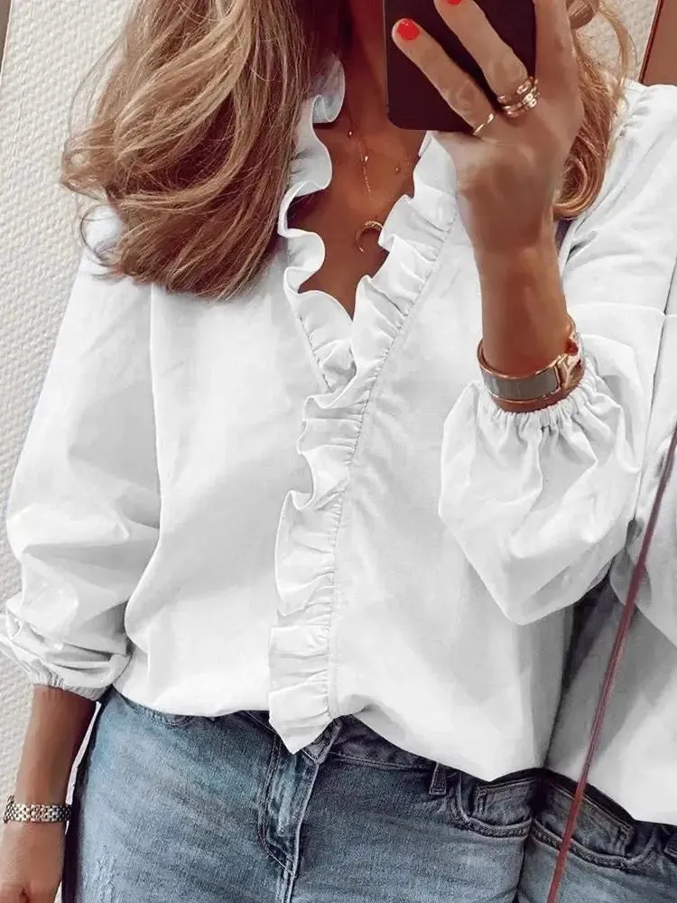Charming Women's Ruffled V-Neck Top