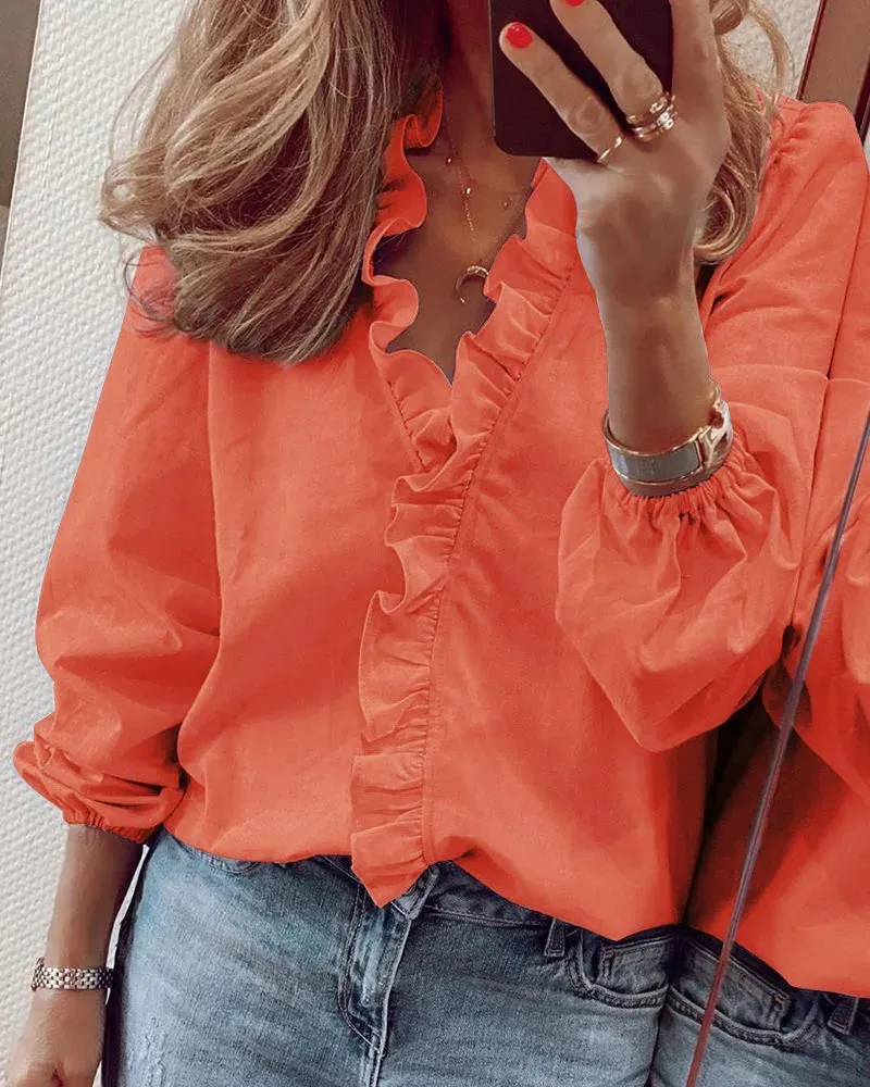 Charming Women's Ruffled V-Neck Top