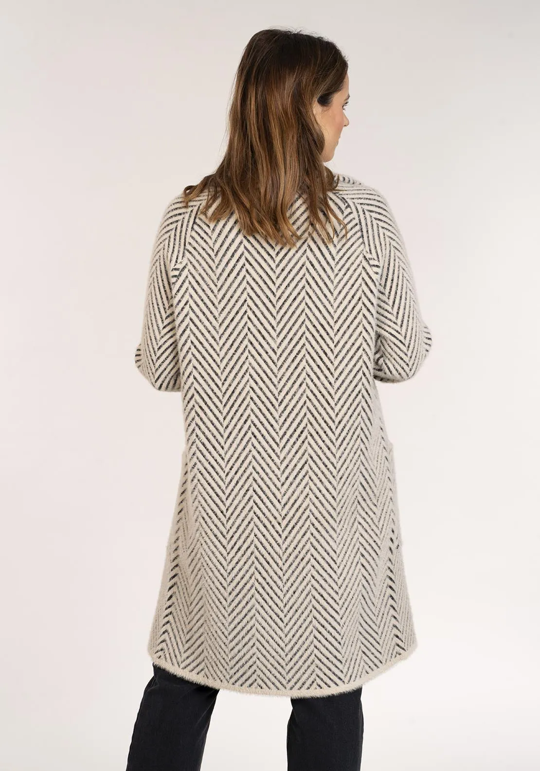 Chevron  Knitted Coat - Neutral