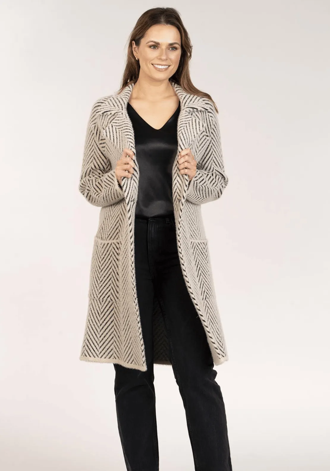 Chevron  Knitted Coat - Neutral