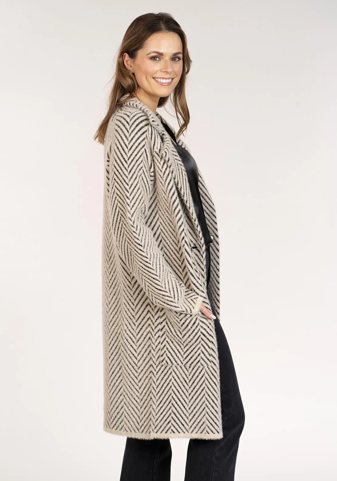Chevron  Knitted Coat - Neutral