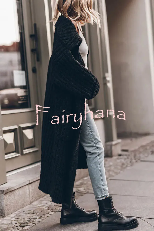 Chunky and Warm Knit Button Pocketed Oversized Midi Cardigan