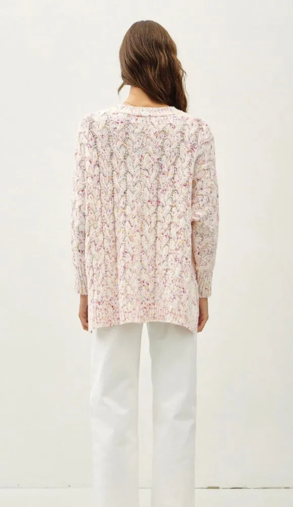 CHUNKY SPECKLED WOOL YARN CABLE KNIT SWEATER