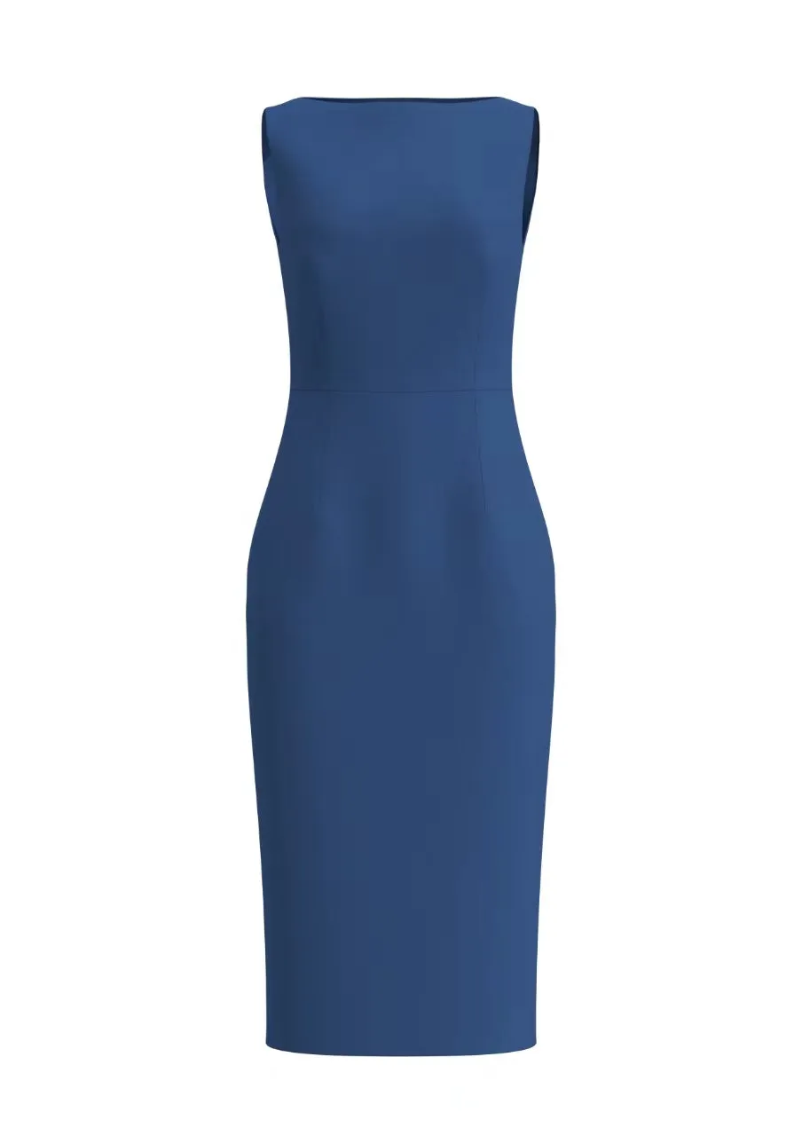 CLASSIC BOAT NECK DRESS IN DARK BLUE