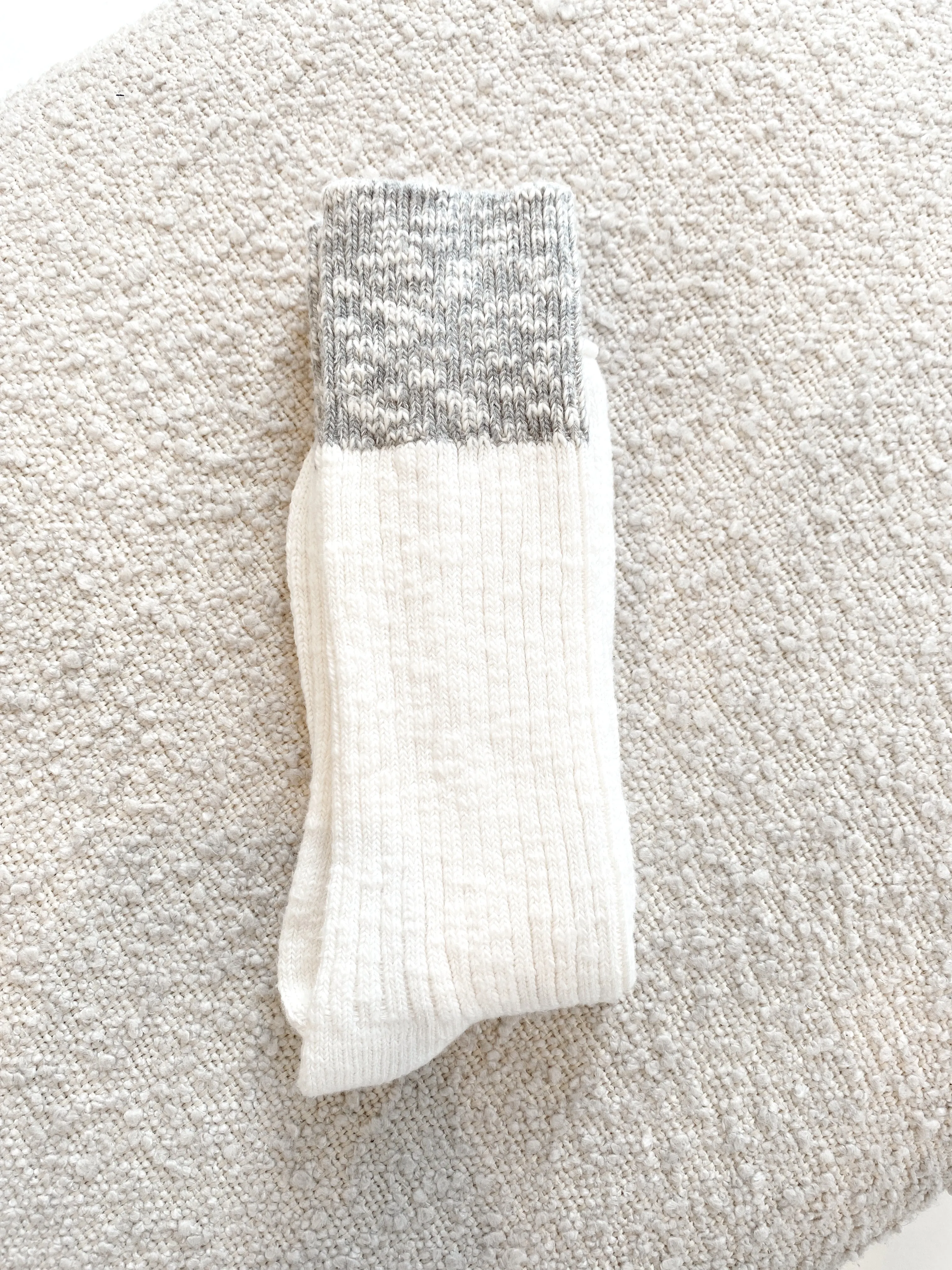 Colour Block Cottage Socks - White Linen/ Heather Grey