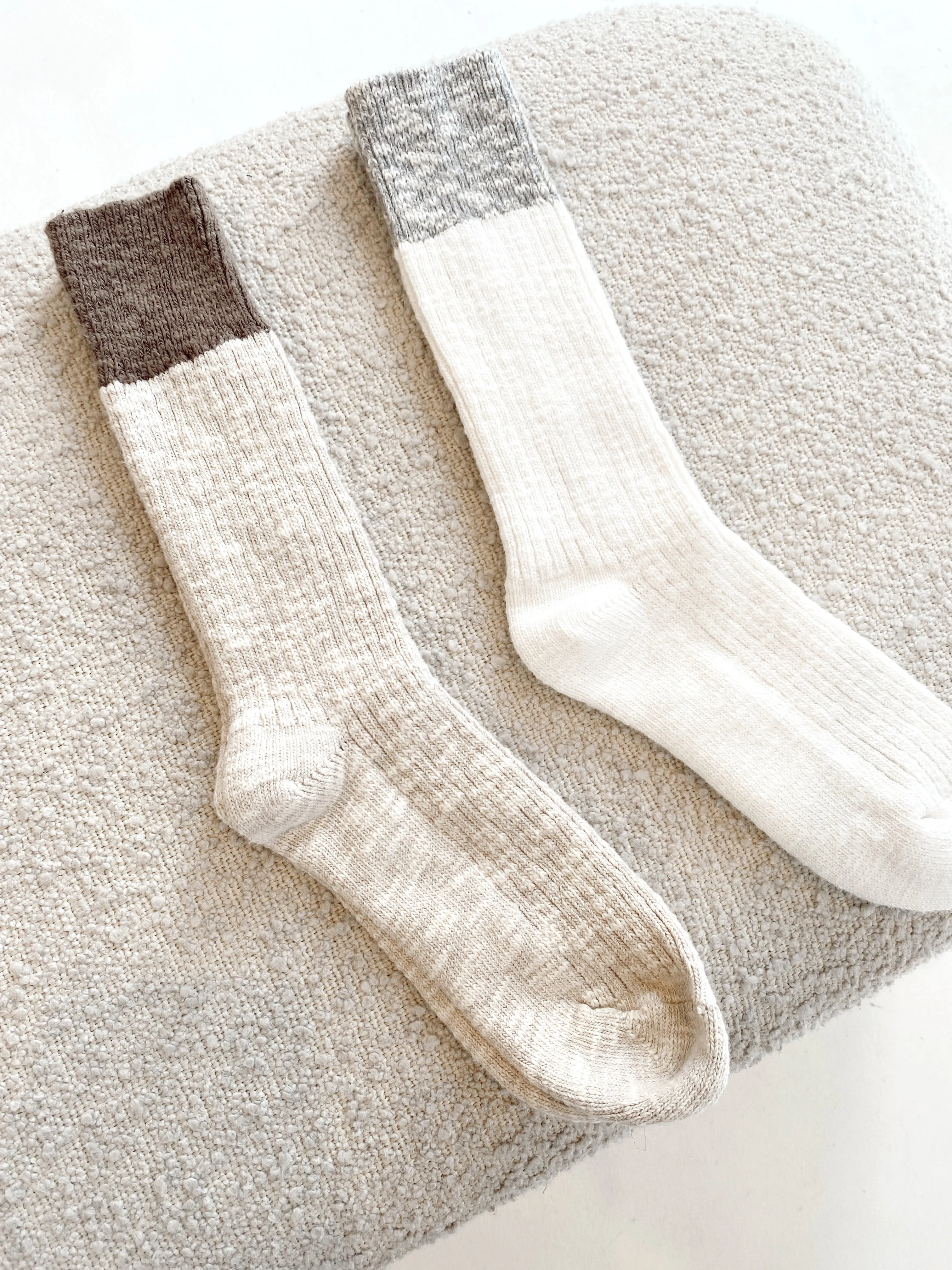 Colour Block Cottage Socks - White Linen/ Heather Grey