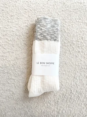 Colour Block Cottage Socks - White Linen/ Heather Grey