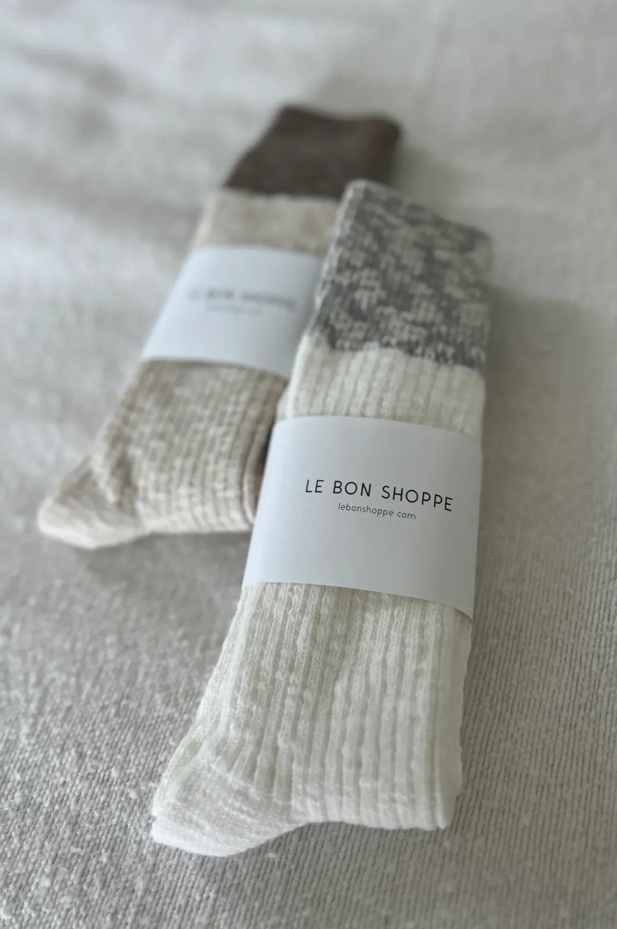 Colour Block Cottage Socks - White Linen/ Heather Grey