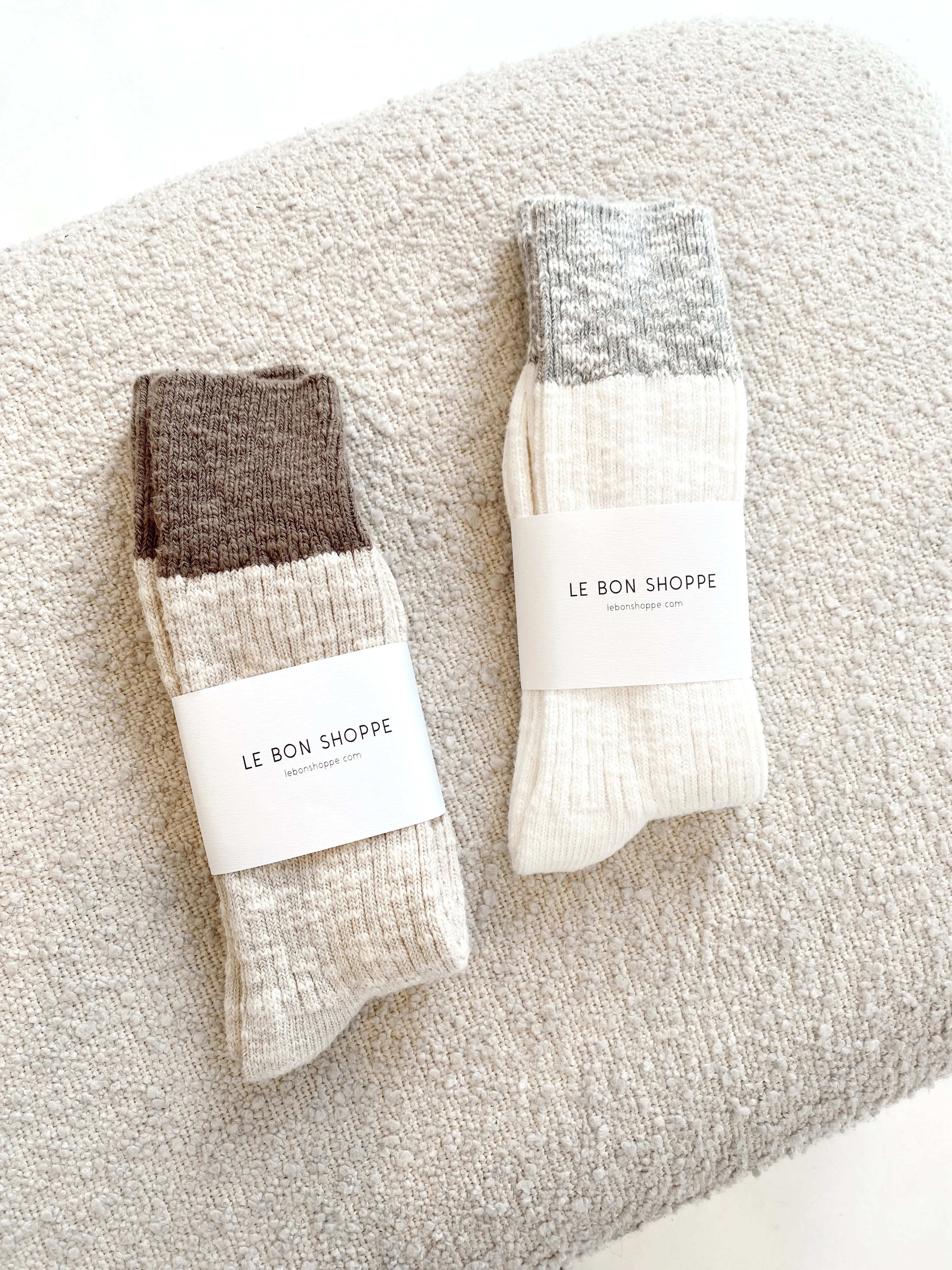 Colour Block Cottage Socks - White Linen/ Heather Grey