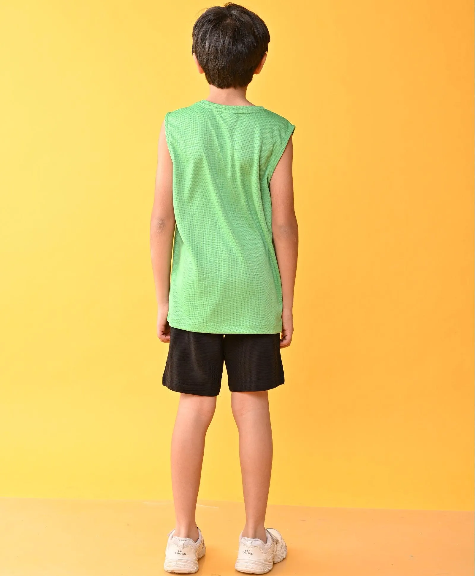 COOL PLANS SPORTY GREEN BLACK STRIPED SHORTS SET - GREEN/BLACK