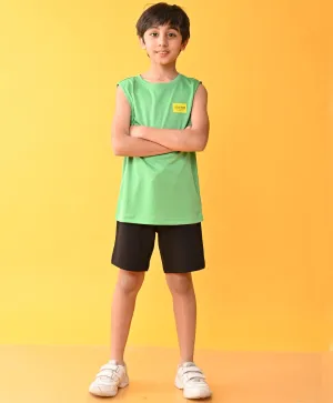 COOL PLANS SPORTY GREEN BLACK STRIPED SHORTS SET - GREEN/BLACK