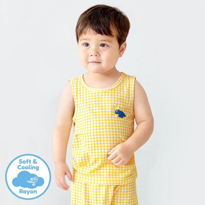Cool Yellow Checked Dino Sleeveless Set 2405U05
