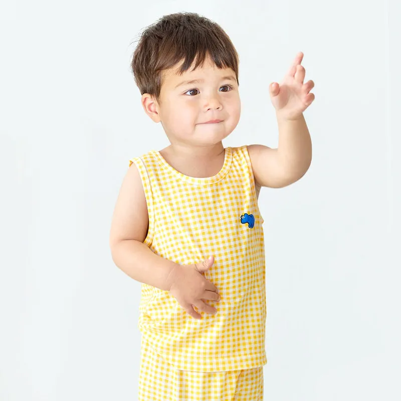 Cool Yellow Checked Dino Sleeveless Set 2405U05