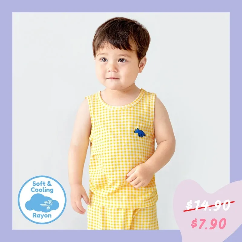 Cool Yellow Checked Dino Sleeveless Set 2405U05