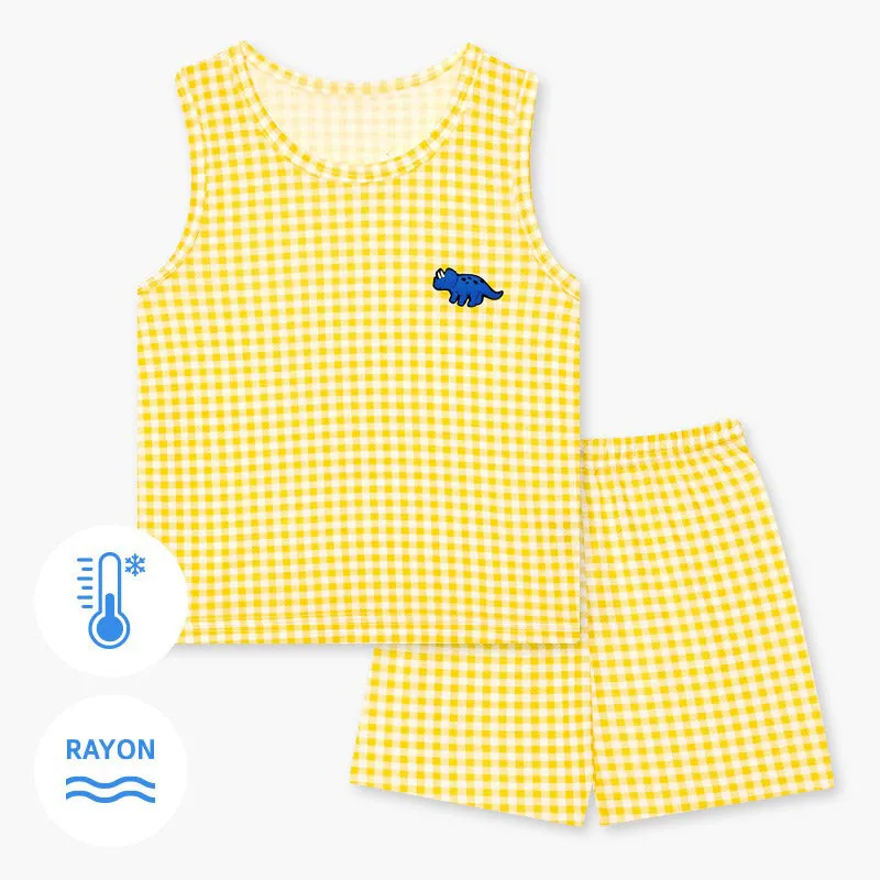 Cool Yellow Checked Dino Sleeveless Set 2405U05
