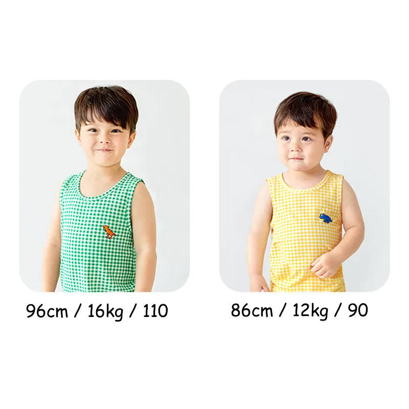 Cool Yellow Checked Dino Sleeveless Set 2405U05