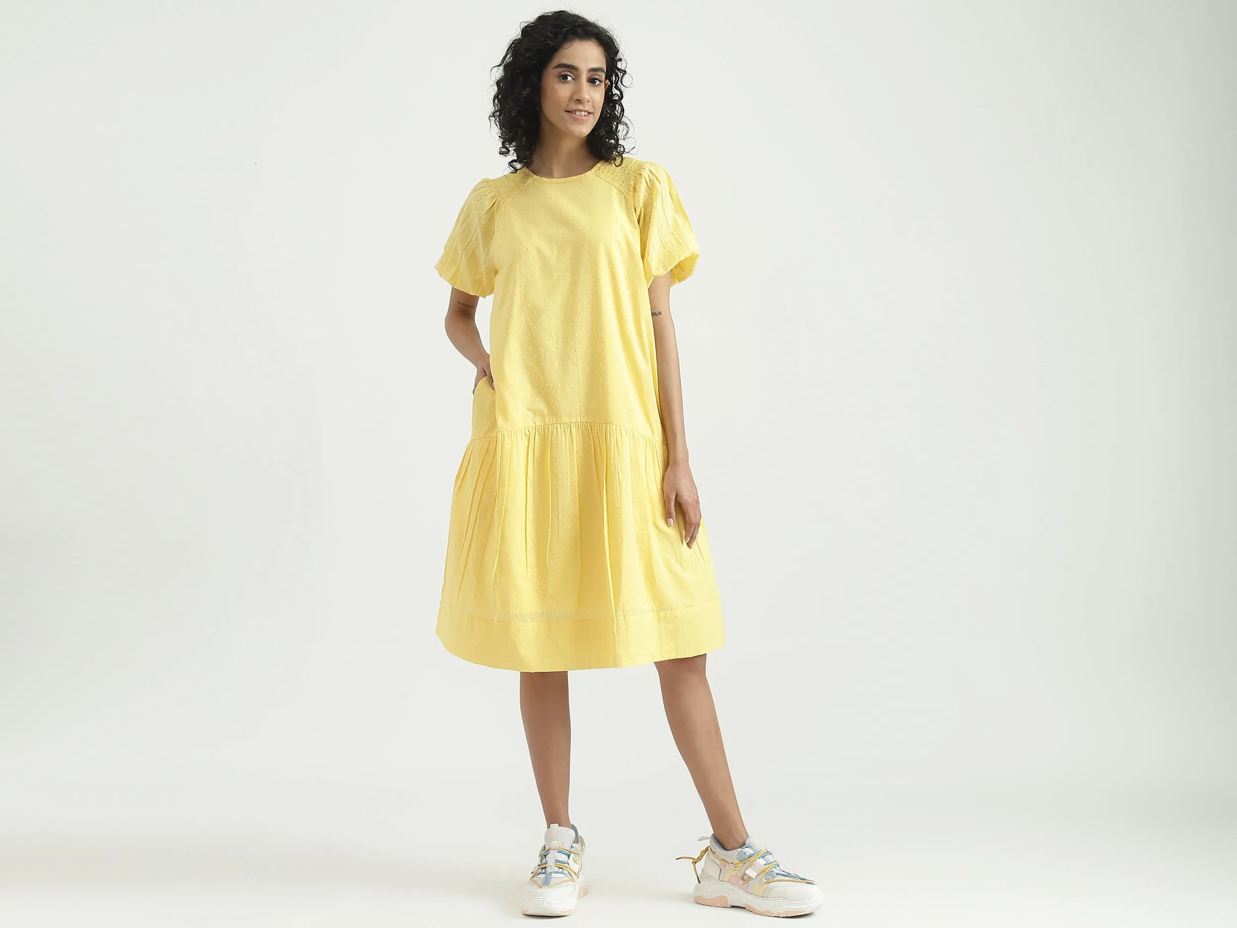 Cotton Solid Round Neck Women Dresses