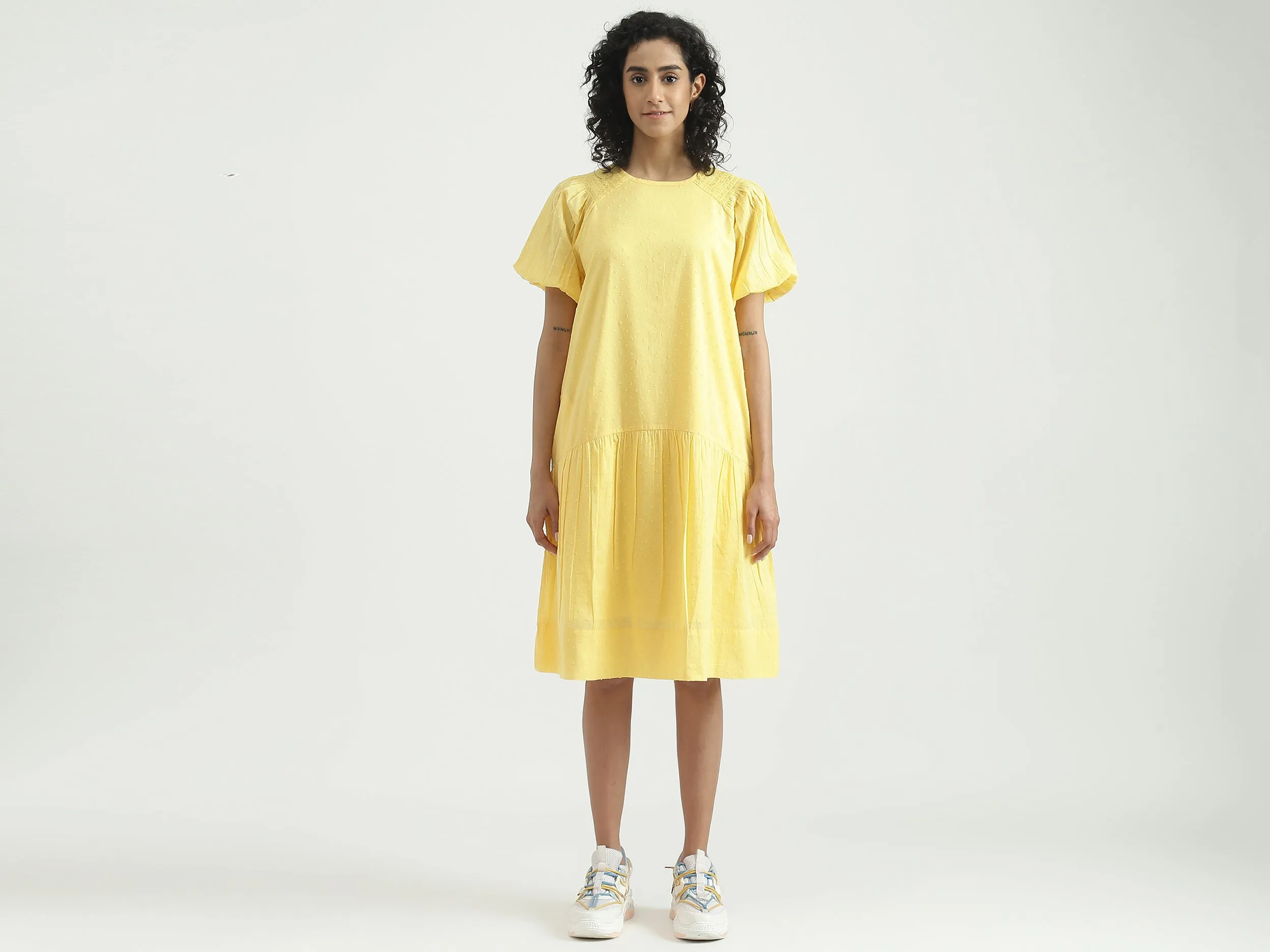 Cotton Solid Round Neck Women Dresses