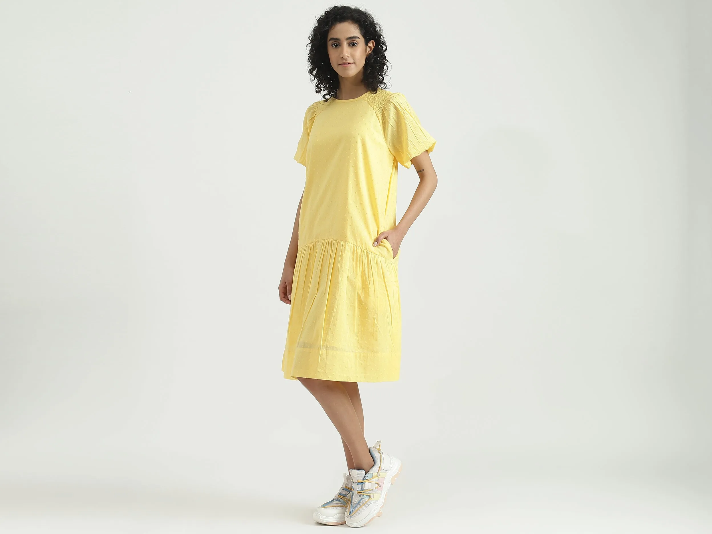 Cotton Solid Round Neck Women Dresses