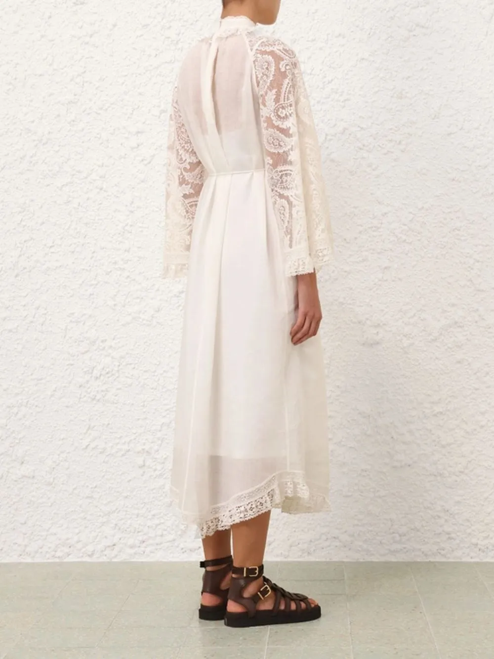 Cream Ascension Lace Yoke Midi Dress