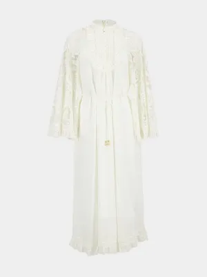 Cream Ascension Lace Yoke Midi Dress