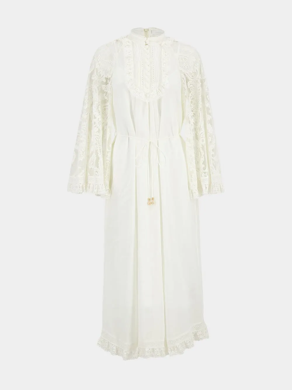 Cream Ascension Lace Yoke Midi Dress