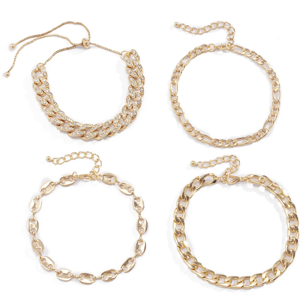 Cubic Zirconia & 18K Gold-Plated Mariner Chain Anklet Set