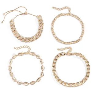 Cubic Zirconia & 18K Gold-Plated Mariner Chain Anklet Set