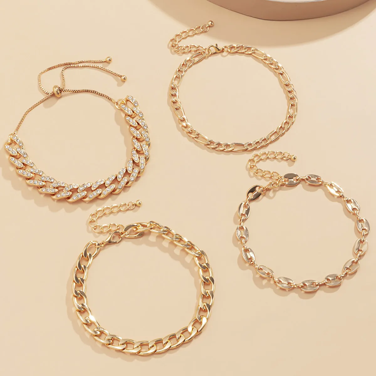 Cubic Zirconia & 18K Gold-Plated Mariner Chain Anklet Set