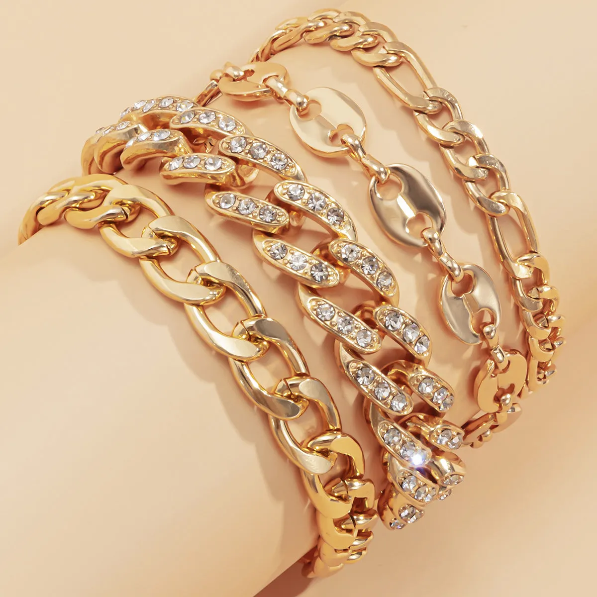 Cubic Zirconia & 18K Gold-Plated Mariner Chain Anklet Set