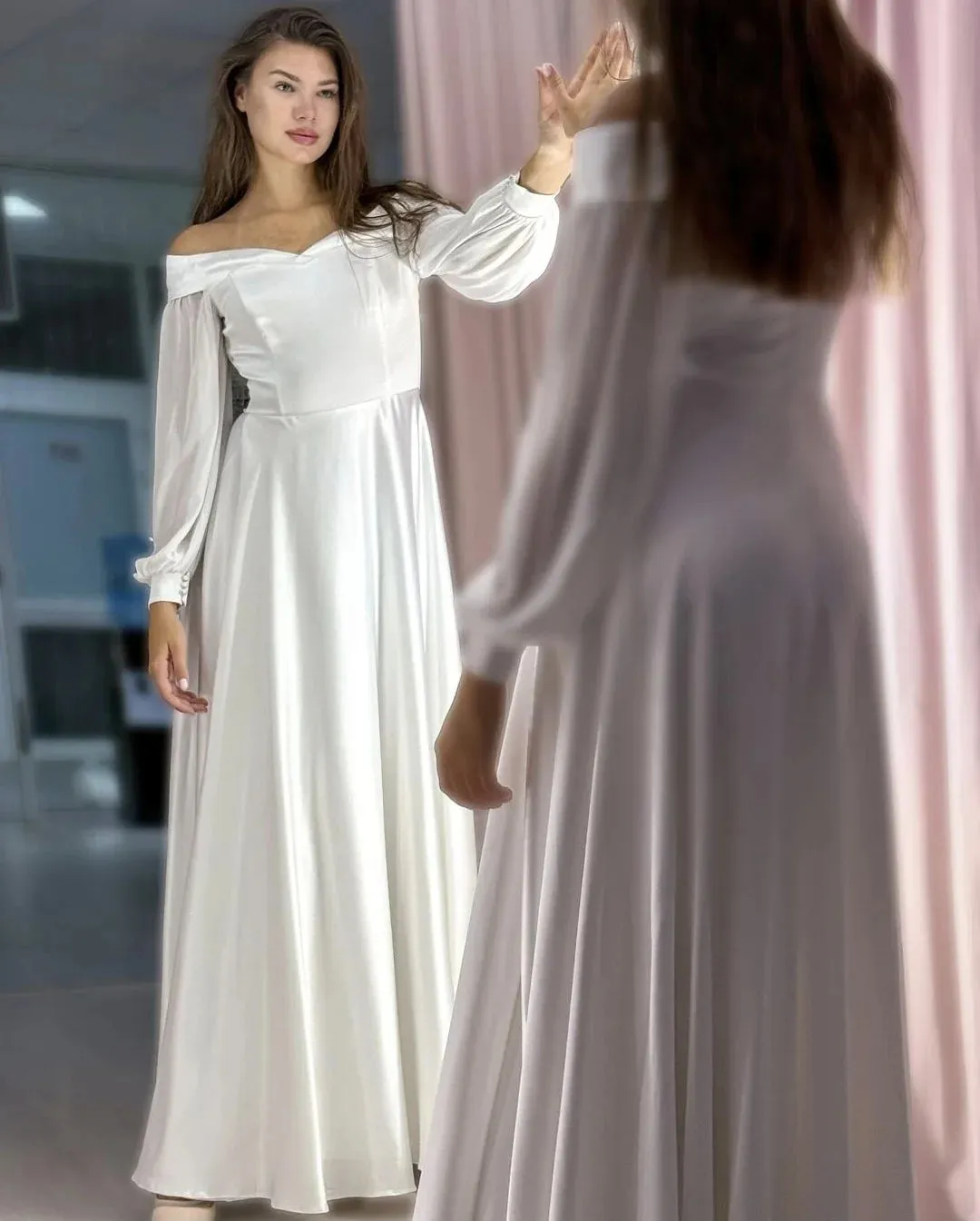 Customize To Measures 2025 Off The Shoulder Wedding Dress Long Sleeve For Women Floor Length Backless Stunning Robe De Mariee
