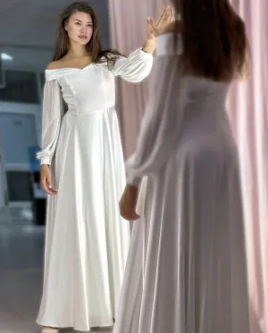 Customize To Measures 2025 Off The Shoulder Wedding Dress Long Sleeve For Women Floor Length Backless Stunning Robe De Mariee