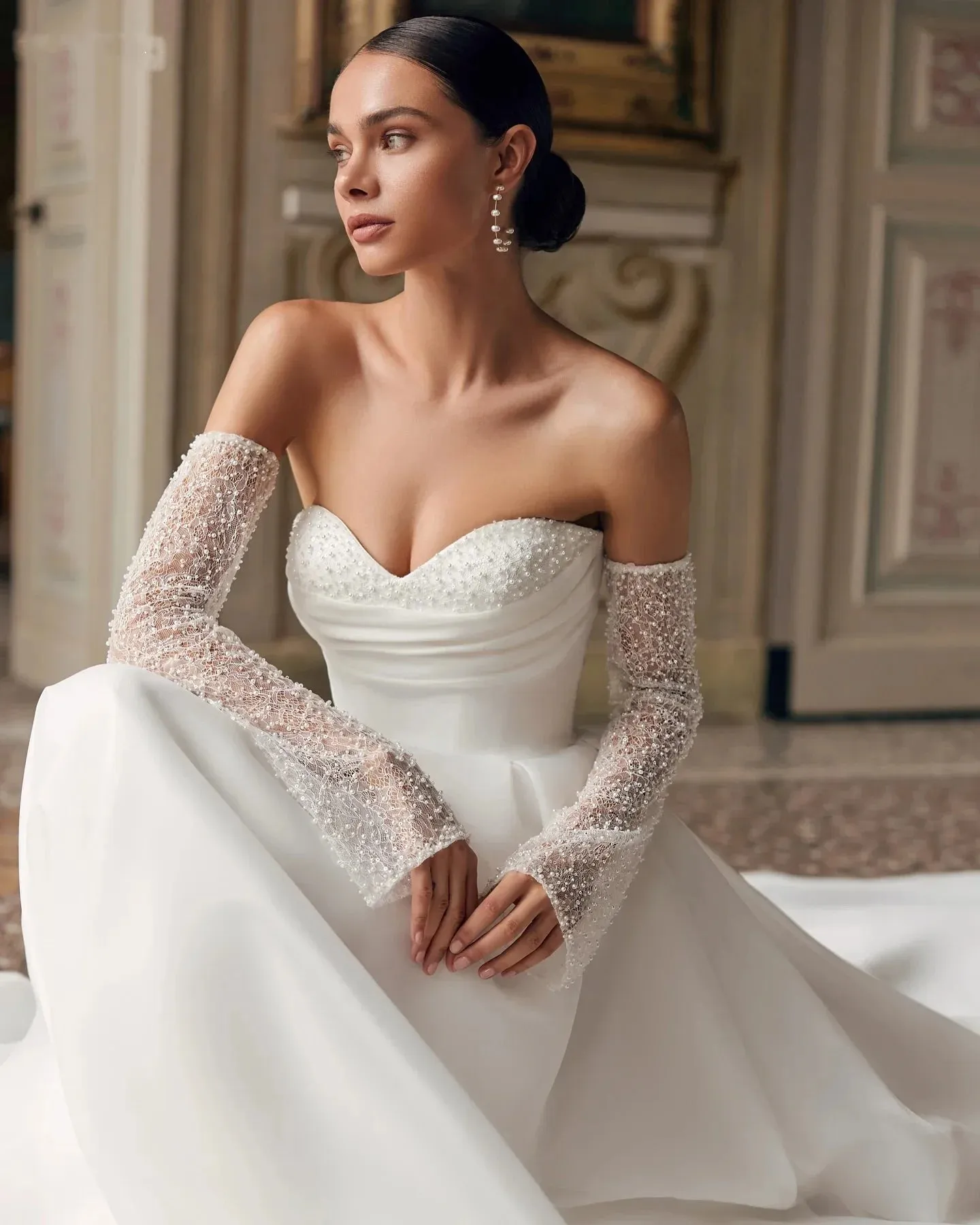 Customize To Measures 2025 Sweetheart Bridal Gown A Line Sweap Train Wedding Dress Women Zipper Classic Formal Long Sleeves