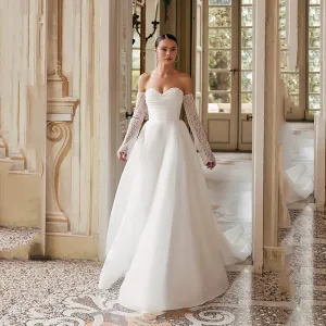 Customize To Measures 2025 Sweetheart Bridal Gown A Line Sweap Train Wedding Dress Women Zipper Classic Formal Long Sleeves