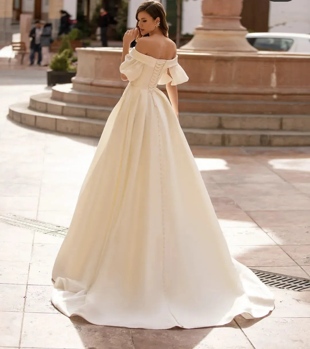 Customize To Measures 2025 Wedding Dress Short Sleeve Puff Sleeves Lace Up Backless Sweet Bridal GownCharming Robe De Mariee
