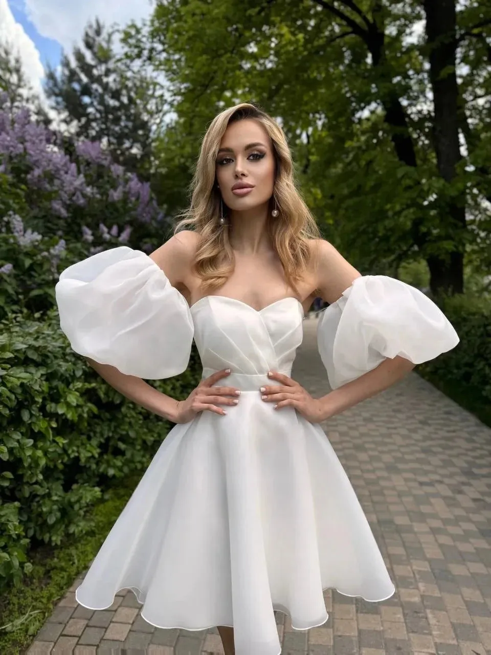 Customize Vestidos de Novia A-line Short Wedding Dresses Sweetheart Detachable Sleeves Organza Bridal Dress Mini Stunning