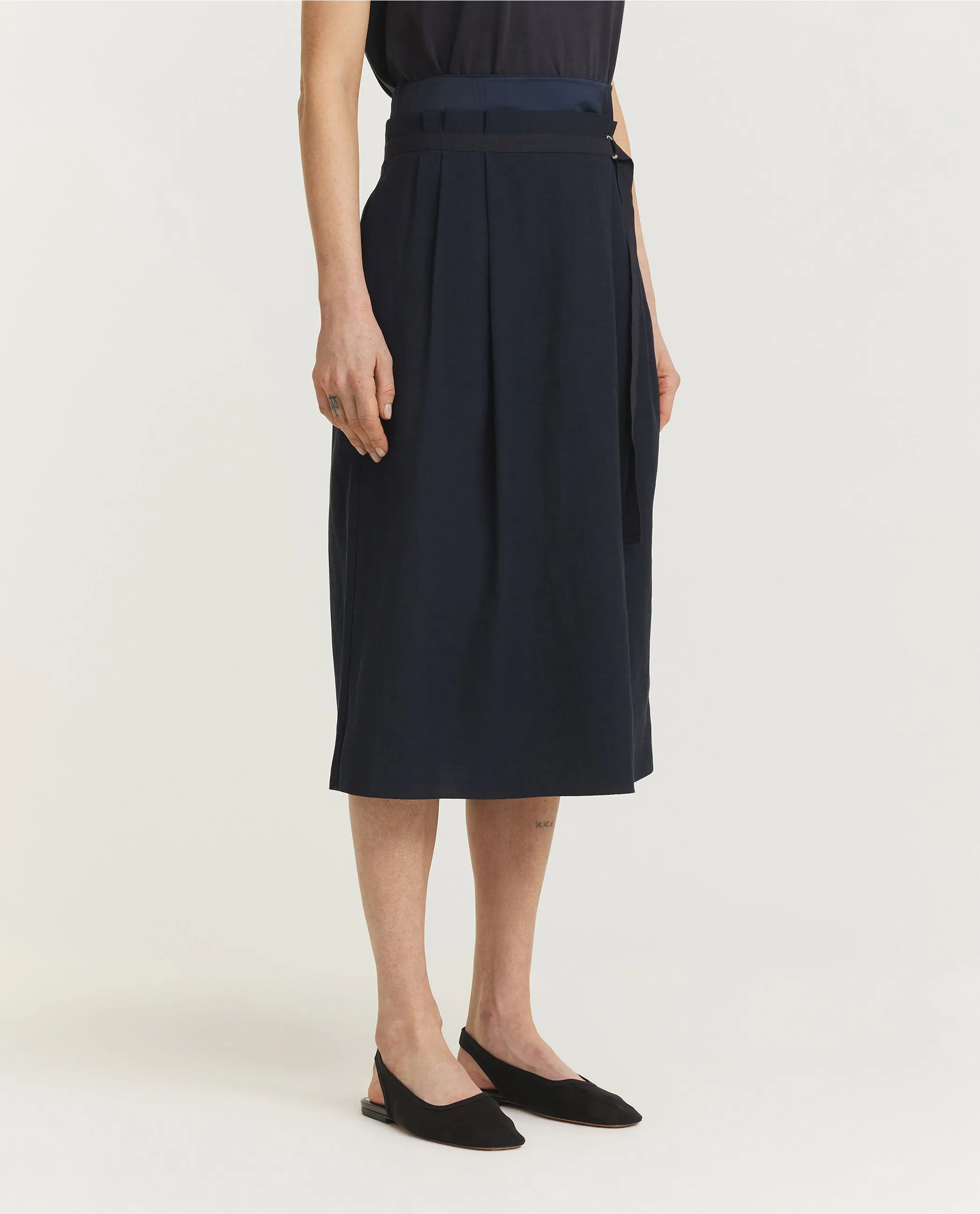 Dubbele Tailleband Rok - Donkerblauw