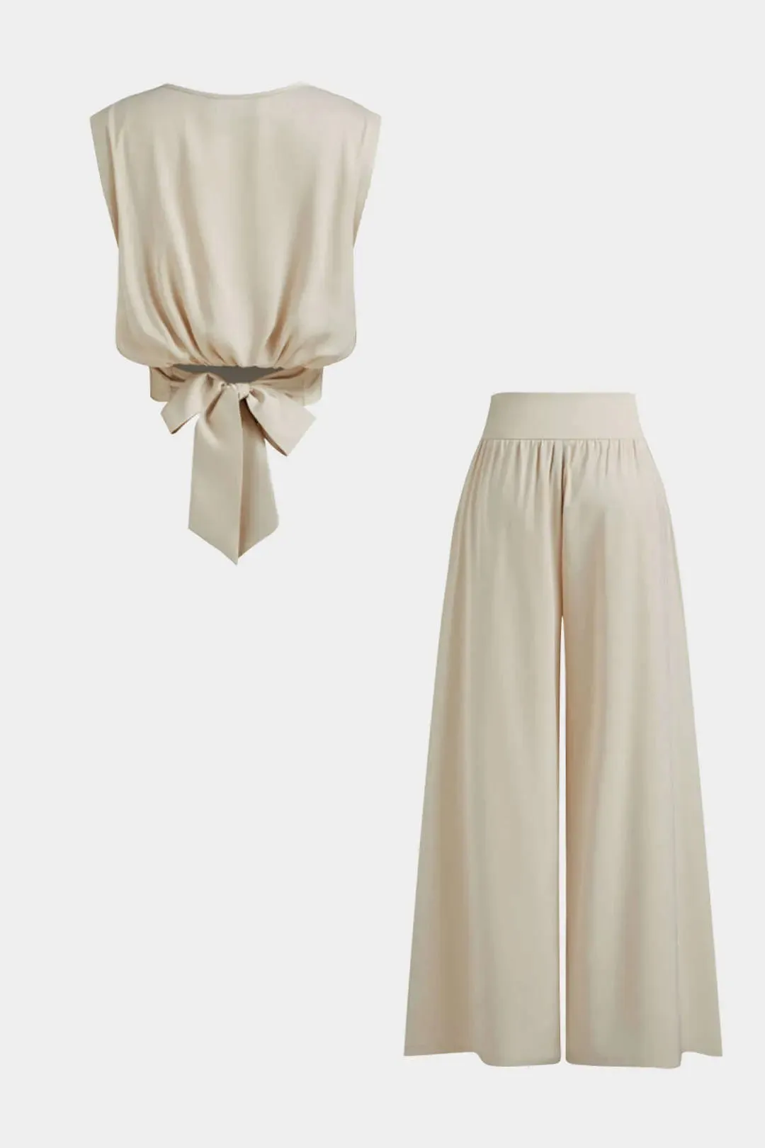 Dulcie - Trendy Wide Leg Pants with Bow Detail Woman's Set