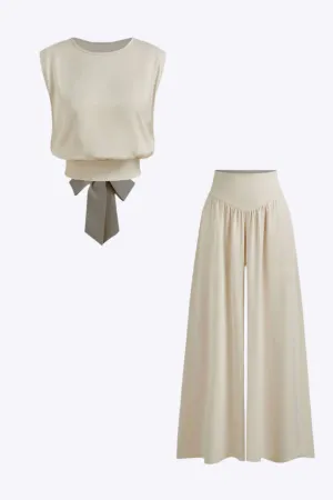 Dulcie - Trendy Wide Leg Pants with Bow Detail Woman's Set