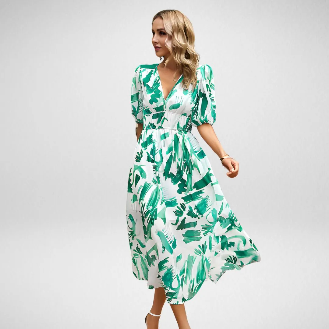 Elara™ Printed V-Neck Dress