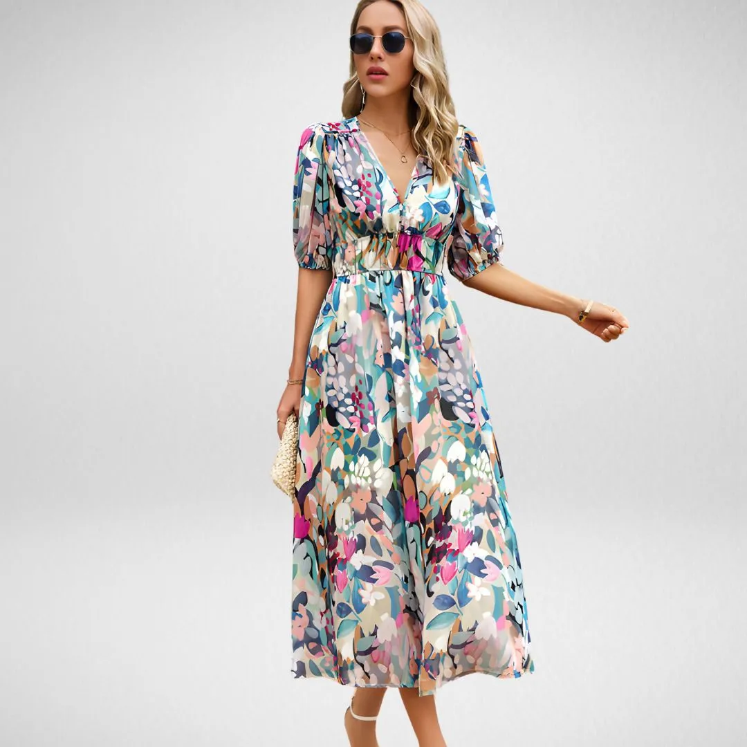Elara™ Printed V-Neck Dress