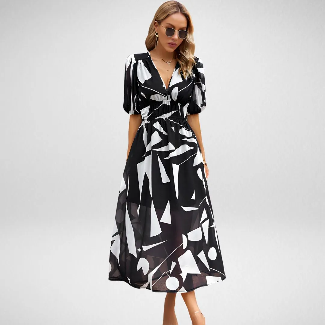 Elara™ Printed V-Neck Dress