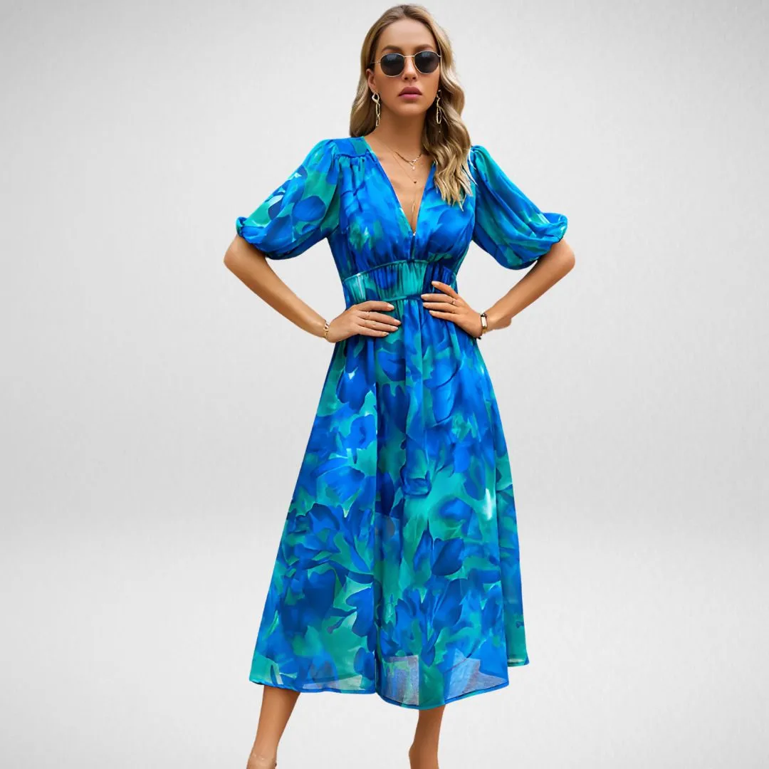 Elara™ Printed V-Neck Dress