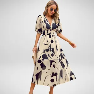 Elara™ Printed V-Neck Dress