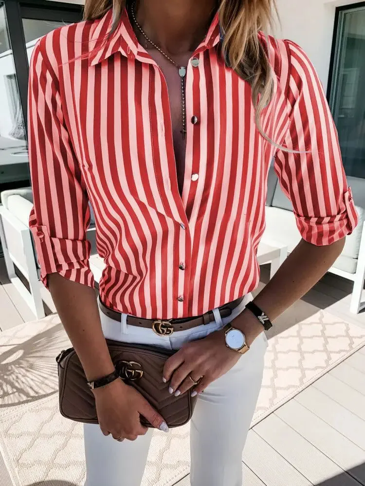Elegant Women's Striped Button-Down Blouse